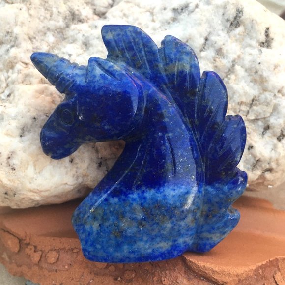 Genuine Lapis Lazuli Unicorn Palm Stone Figurine - Picture 8 of 16